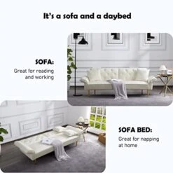 Lepfun Velvet Futon Sofa Bed, Memory Foam Couch Set, Upholstered Modern Daybed Convertible Folding Loveseat Recliner With Pillows And Wooden Frame For Compact Living Room,Apartment,Dorm,Office(Beige) 6 Lepfun Velvet Futon Sofa Bed, Memory Foam Couch Set, Upholstered Modern Daybed Convertible Folding Loveseat Recliner With Pillows And Wooden Frame For Compact Living Room,Apartment,Dorm,Office(Beige) -Songmics Furniture Shop 41gR62UKkVL