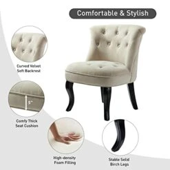 TINA'S HOME Tan Upholstered Velvet Small Chair Tufted Armless Accent Chair With Black Birch Wood Legs -Songmics Furniture Shop 41gTrfeSgIL