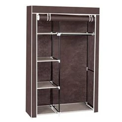 ERRTT 64" Portable Closet Storage Organizer Wardrobe Clothes Rack With Shelves Dark Brown For Living Room,Entrance,Bedroom