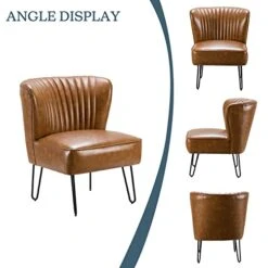 HULALA HOME Faux Leather Accent Chairs Set Of 2 With Metal Base, Mid Century Modern Living Room Chairs, Comfy Upholstered Armless Side Chairs For Bedroom, Camel -Songmics Furniture Shop 41ggvzH1tHL