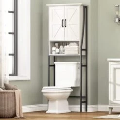 MXARLTR Over The Toilet Storage Cabinet, Over Toilet Bathroom Organizer, Above Toilet Storage Cabinet With Barn Doors Behind Toilet Bathroom Organizer Over-The-Toilet Cabinet (Cream White) -Songmics Furniture Shop 41gjzSyL3L. AC