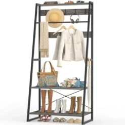 Unikito Coat Rack, 3-in-1 Hall Tree With Storage Shoe Rack, Freestanding Entryway Bench With Shelves, Industrial Entry Coat Stand With Metal Frame For Entrance, Foyer, Bedroom, Easy Assemble, Gray -Songmics Furniture Shop 41gmC5UU7UL. AC