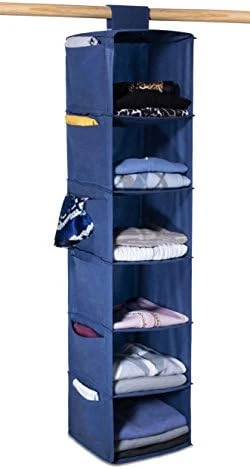 6 SHELF HANGING SWEATER CLOSET & CLOTHING ORGANIZER, BLUE 4 6 SHELF HANGING SWEATER CLOSET & CLOTHING ORGANIZER, BLUE - Image 4