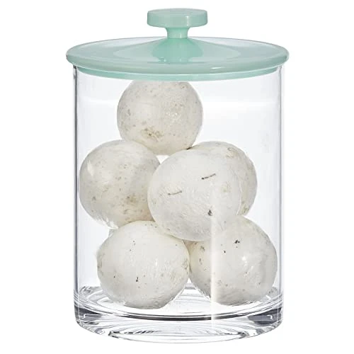 MDesign Large Modern Apothecary Storage Organizer Canister Jars - Plastic Containers For Bathroom, Organization Holder For Vanity, Counter, And Makeup Tables, Lumiere Collection, Clear/Mint Green 5 MDesign Large Modern Apothecary Storage Organizer Canister Jars - Plastic Containers For Bathroom, Organization Holder For Vanity, Counter, And Makeup Tables, Lumiere Collection, Clear/Mint Green - Image 5