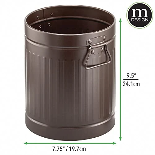 MDesign Steel Metal 2 Gallon/7 Liter Trash Can Wastebasket, Garbage Bin With Handles For Bathroom, Kitchen, Bedroom, Office - Holds Trash, Waste, Garbage, Recycling - Bronze 3 MDesign Steel Metal 2 Gallon/7 Liter Trash Can Wastebasket, Garbage Bin With Handles For Bathroom, Kitchen, Bedroom, Office - Holds Trash, Waste, Garbage, Recycling - Bronze - Image 3