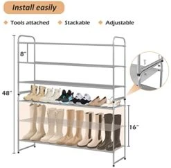 MISSLO Long 3 Tier Shoe Rack For Closet Shoe Organizer Storage Stackable Wide Shoe Shelf Holds 24 Pairs Of Men Sneakers, Women Heels, Boots, Grey -Songmics Furniture Shop 41gx3HbA3dL