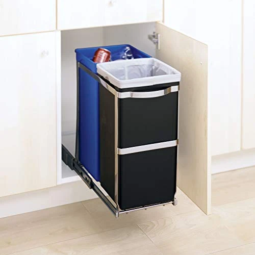 Simplehuman 35 Liter / 9.3 Gallon Dual Compartment Under Counter Kitchen Cabinet Pull-Out Recycling Bin And Trash Can 2 Simplehuman 35 Liter / 9.3 Gallon Dual Compartment Under Counter Kitchen Cabinet Pull-Out Recycling Bin And Trash Can - Image 2