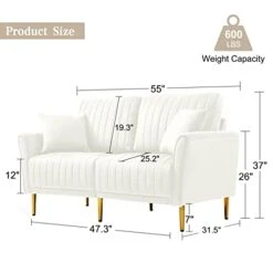KIVENJAJA Velvet Loveseat Sofa, Channel Tufted 2-Seater Small Couch, Modern Love Seat With 2 Pillows For Living Room Bedroom Apartment, 55”W (Beige) 16 KIVENJAJA Velvet Loveseat Sofa, Channel Tufted 2-Seater Small Couch, Modern Love Seat With 2 Pillows For Living Room Bedroom Apartment, 55”W (Beige) -Songmics Furniture Shop 41gxIPup9bL