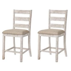 Signature Design By Ashley Skempton Farmhouse 36" Counter Height Dining Table With Storage & Wine Rack, Whitewash & Skempton 24" Counter Height Upholstered Barstool, Set Of 2, Antique White -Songmics Furniture Shop 41gxUZfHKcL