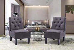 Annjoe Armless Accent Chair, Button Tufted Slipper Chair Side Chair Single Sofa For Dining Room Living Room Bedroom Funiture (Set Of 2)