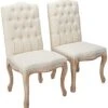 Christopher Knight Home Jolie Tufted Fabric Weathered Hardwood Dining Chairs, 2-Pcs Set, Beige