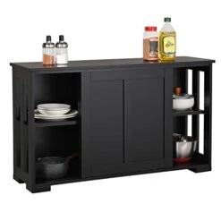 Yaheetech Storage Cabinet Buffet Cabinet Sideboard Buffet With Sliding Door And Adjustable Shelf, Stackable Cabinets Wooden Console Table For Living Room, Kitchen, Dining Room, Hallway, Black