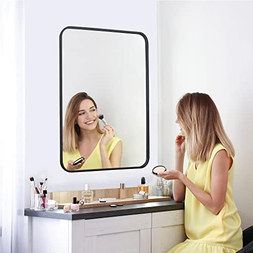 ZenStyle Black Metal Framed Rectangular Wall Mirror 22" X 30" Bathroom Mirror With Peaked Trim For Entryways, Bathrooms, Living Rooms 5 ZenStyle Black Metal Framed Rectangular Wall Mirror 22" X 30" Bathroom Mirror With Peaked Trim For Entryways, Bathrooms, Living Rooms - Image 5