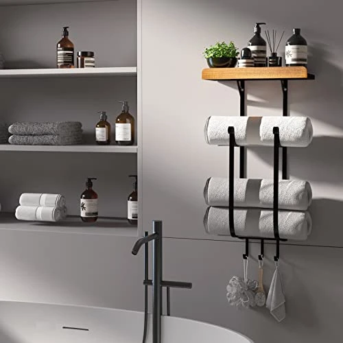 SODUKU Towel Racks For Bathroom Wall Mounted 3 Tier Metal Bath Towel Holder Modern Towel Storage Rack Hand Towel Holder Towel Organizer Or Towel Shelf For Bathroom (Black) 3 SODUKU Towel Racks For Bathroom Wall Mounted 3 Tier Metal Bath Towel Holder Modern Towel Storage Rack Hand Towel Holder Towel Organizer Or Towel Shelf For Bathroom (Black) - Image 3