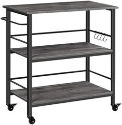 HOOBRO Kitchen Island With Storage,Industrial Kitchen Counter With Hooks And Side Enclosures, 3 Tier Kitchen Cart With Large Workstation, Saving Space, Easy Assembly, Rustic Brown And Black BF03ZD01 -Songmics Furniture Shop 41h5 DkpiAL. AC