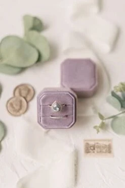 Velvet Ring Box - Elegant Vintage Octagon Display Holder For Jewelry - Double Storage, Soft Fabric - Perfect For Weddings, Engagement, Photography - Decorative & Functional Gifts For Brides (Lilac)