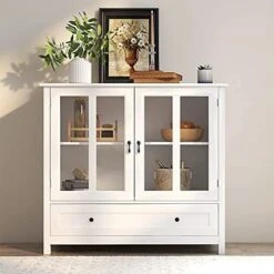 RASOO Kicthen Storage Cabinet White Modern Glass Door With Shelf And Drawer Sideboard Buffet Cabinet Entryway Cabinet, 22.05" X 14.37" X 31.7"H -Songmics Furniture Shop 41h7yWKczqS. AC