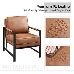 Yaheetech PU Leather Armchairs, Retro Leisure Accent Chair With Extra Soft Padded And Cushion, 105 Degree Slant Back, Modern Reading Arm Chair For Living Room/Office/Bedroom/Study, 2pcs, Light Brown -Songmics Furniture Shop 41hC1rP1GZL