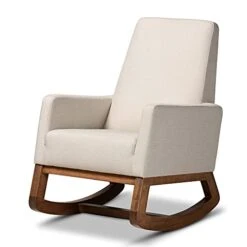 Baxton Studio Yashiya Mid Century Retro Modern Fabric Upholstered Rocking Chair, Light Beige