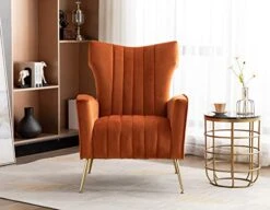 Artechworks Curved Tufted Accent Chair With Metal Gold Legs Velvet Upholstered Arm Club Leisure Modern Chair For Living Room Bedroom Patio, Caramel Color, Orange -Songmics Furniture Shop 41hM5Pf217L