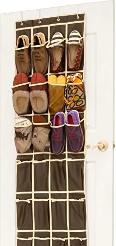 Simple Houseware 24 Pockets Over The Door Hanging Shoe Organizer, Brown (64'' X 19'')