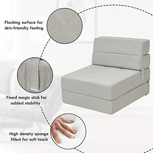 BestComfort Folding Chair Bed Floor Sofa Bed, Upholstered Guest Chaise Lounge Trifold Mattress For Bedroom Living Room Dorm Furniture, Video Gaming Sofa Bed Sleeper Convertible Chair (Gray) Grey 2 BestComfort Folding Chair Bed Floor Sofa Bed, Upholstered Guest Chaise Lounge Trifold Mattress For Bedroom Living Room Dorm Furniture, Video Gaming Sofa Bed Sleeper Convertible Chair (Gray) Grey - Image 2