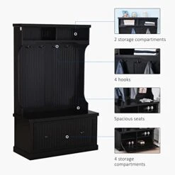 HOMCOM Entryway Bench With Coat Rack, 4 Double Hooks And 2 Compartments, Hall Tree With Bench And Shoe Storage For Hallway, Living Room, Black -Songmics Furniture Shop 41hVgIQP1EL