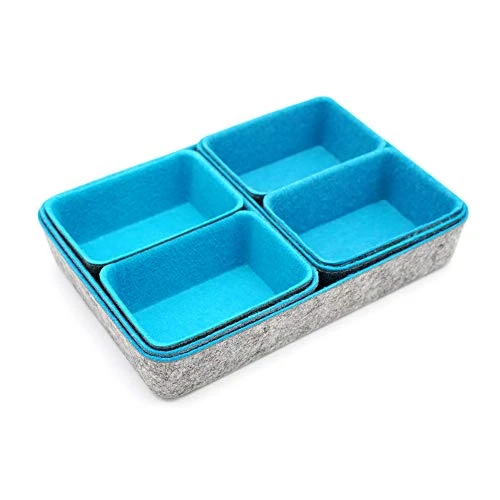 Welaxy Drawer Organizers Bins Felt Storage Bin Office Organizer Shallow Small Desk Organizer Trays Draw Dividers 7-piece (Turquoise) 7 Welaxy Drawer Organizers Bins Felt Storage Bin Office Organizer Shallow Small Desk Organizer Trays Draw Dividers 7-piece (Turquoise) - Image 7