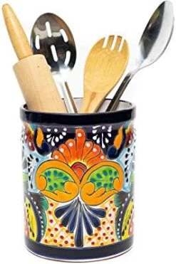 Enchanted Talavera Mexican Talavera Ceramic Large Utensil Holder Spatula Crock Kitchen Counter Organizer Mexican Pottery Utensils Tools Caddy Spoon Rest White Ceramic (Multi Color Large (7.5"H X 6"W) 13 Enchanted Talavera Mexican Talavera Ceramic Large Utensil Holder Spatula Crock Kitchen Counter Organizer Mexican Pottery Utensils Tools Caddy Spoon Rest White Ceramic (Multi Color Large (7.5"H X 6"W) -Songmics Furniture Shop 41hZi73q0mL. AC