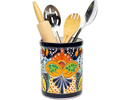 Enchanted Talavera Mexican Talavera Ceramic Large Utensil Holder Spatula Crock Kitchen Counter Organizer Mexican Pottery Utensils Tools Caddy Spoon Rest White Ceramic (Multi Color Large (7.5"H X 6"W) 1 Enchanted Talavera Mexican Talavera Ceramic Large Utensil Holder Spatula Crock Kitchen Counter Organizer Mexican Pottery Utensils Tools Caddy Spoon Rest White Ceramic (Multi Color Large (7.5"H X 6"W)