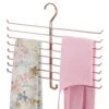 MDesign Metal Closet Rod Hanging Accessory Storage Organizer Rack For Scarves, Ties, Yoga Pants, Leggings, Tank Tops - Snag Free, Geometric Design, 16 Arms/1 Hook - Spira Collection - Rose Gold