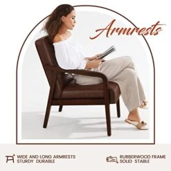 Yaheetech PU Leather Accent Chair, Mid-Century Modern Barrel Chair With Wooden Frame And Soft Thick Padded For Living Room Bedroom Home Office, Set Of 2, Dark Brown -Songmics Furniture Shop 41hdi3ejvLL