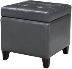 Adeco Bonded Leather Square Tufted Footstool, 18", Brown Storage Ottomans, -Songmics Furniture Shop 41he6j5o yL. AC