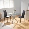 Bacyion Round Glass Dining Table Set For 2 - PU Leather Modern Dining Room Table Set For Small Spaces 3 Pieces Kitchen Tempered Glass Table And Chairs For Home Kitchen Living Room (Black)