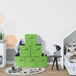 Sorbus Foldable Storage Cubes - 6 Fabric Baskets For Organizing Pantry, Closet, Shelf, Nursery, Playroom, Toy Box, Cubby - 11 Inch Dual Handle Collapsible Closet Organizers And Storage Bins (Green) -Songmics Furniture Shop 41hgVEM4ACL