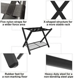 Fandature Folding Luggage Rack For Guest Room, Metal Foldable Suitcase Stand Holder With Metal Shelf For Bedroom, Black, 2pack -Songmics Furniture Shop 41hhZH898CL