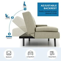 IULULU Futon Sofa Bed, Convertible Sleeper Couch Daybed With 2 Cup Holders And Removable Armrest For Apartment, Studio, Dorm, Office, Home, Khaki 10 IULULU Futon Sofa Bed, Convertible Sleeper Couch Daybed With 2 Cup Holders And Removable Armrest For Apartment, Studio, Dorm, Office, Home, Khaki -Songmics Furniture Shop 41hk3jDUTTL