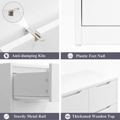 EnHomee 6 Drawer Dresser, Tall Dresser For Bedroom With 6 Wood Drawers And Smooth Metal Rail, Large Wood Dressers & Chest Of Drawers For Bedroom Living Room Closet, 43.3" Hx 27.5" W X 15.7" D, White -Songmics Furniture Shop 41hm0nIZuIL