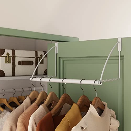 Tajsoon Over The Door Closet Valet, Expandable & Adjustable Over The Door Clothes Organizer Rack And Door Hanger For Clothing Or Towel, Drying Clothes, Bathrooms, Fits Doors Up To 1¾”, Metal, White 2 Tajsoon Over The Door Closet Valet, Expandable & Adjustable Over The Door Clothes Organizer Rack And Door Hanger For Clothing Or Towel, Drying Clothes, Bathrooms, Fits Doors Up To 1¾”, Metal, White - Image 2