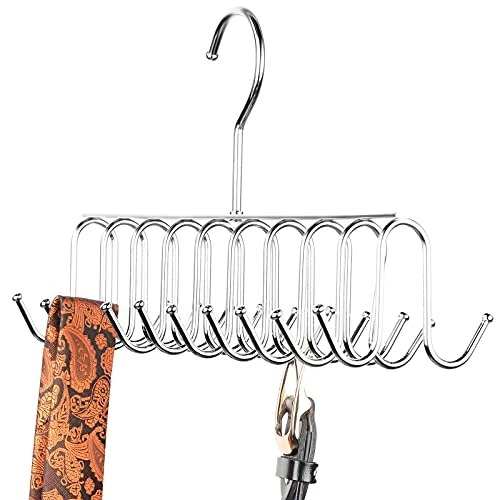 Belt Tie Rack Hanger Removable Metal Hanger With Hooks Shawls Belt Towels Holder Organizer Storage Rack Space Saving, 20 Hooks, 12 X 4 X 3 Inch (Silver, 2) 2 Belt Tie Rack Hanger Removable Metal Hanger With Hooks Shawls Belt Towels Holder Organizer Storage Rack Space Saving, 20 Hooks, 12 X 4 X 3 Inch (Silver, 2) - Image 2
