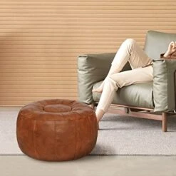 Thgonwid Unstuffed Moroccan Ottoman Pouf Cover, Ottoman Footstool Storage Solution, Bean Bag Chair, Foot Rest, Brown -Songmics Furniture Shop 41hsGQIRAHL