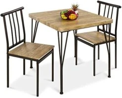 Best Choice Products 3-Piece Dining Set Modern Dining Table Set, Metal And Wood Square Dining Table For Kitchen, Dining Room, Dinette, Breakfast Nook W/ 2 Chairs - Brown -Songmics Furniture Shop 41i 4MHvbYL. AC