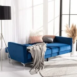 Safavieh Home Chelsea Modern Navy And Chrome Foldable Futon Sofa Bed