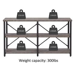 BON AUGURE Rustic Console Table Behind Sofa, Industrial Entryway Table With Storage Shelves, 3 Tier Long Bookshelf For Entry (55 Inch, Dark Grey Oak) -Songmics Furniture Shop 41i9mXtBU0L