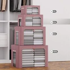 3 Pack Clothes Storage Box - Oxford Foldable Stackable Container Organizer Set For Clothing Fabric Frame Storage Bin Bags With Clear Window And Double Handles (66L, Red) -Songmics Furniture Shop 41iFp88Rp1L