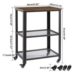 YMYNY Serving Cart, Vintage Kitchen Bar Cart On Wheels, 3-Tier Microwave Heavy Duty Storage Shelves, Baker's Rack With Metal Frame, Extra Counter Space, Easy To Assemble, Rustic Brown, UHTMJ011H -Songmics Furniture Shop 41iG3PUBWqL
