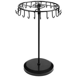 BELLE VOUS Black Metal Rotating Jewelery Holder Display Stand (23 Hooks) - 13.70 X 8.07 Inches - Hanging Organiser Tower Rack - Storage For Necklaces & Bracelets, Rings & Earrings