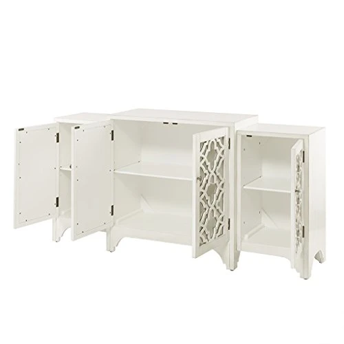 Madison Park Verona Media Console Cabinet - Modern Mid-Century, Quaterfoil Mirrored Door Design Buffet/Sideboard Accent Living Room Furniture, 68" Wide, White 3 Madison Park Verona Media Console Cabinet - Modern Mid-Century, Quaterfoil Mirrored Door Design Buffet/Sideboard Accent Living Room Furniture, 68" Wide, White - Image 3