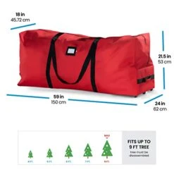 ZOBER Rolling Large Christmas Tree Storage Bag - Fits Upto 9 Ft. Artificial Disassembled Trees, Durable Handles & Wheels For Easy Carrying And Transport - Tear Proof 600D Oxford Duffle Bag - Red -Songmics Furniture Shop 41iPB3eJBQL