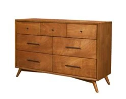 Alpine Furniture Flynn Mid Century Modern 7 Drawer Dresser, 56" W X 19" D X 36.5" H, Acorn